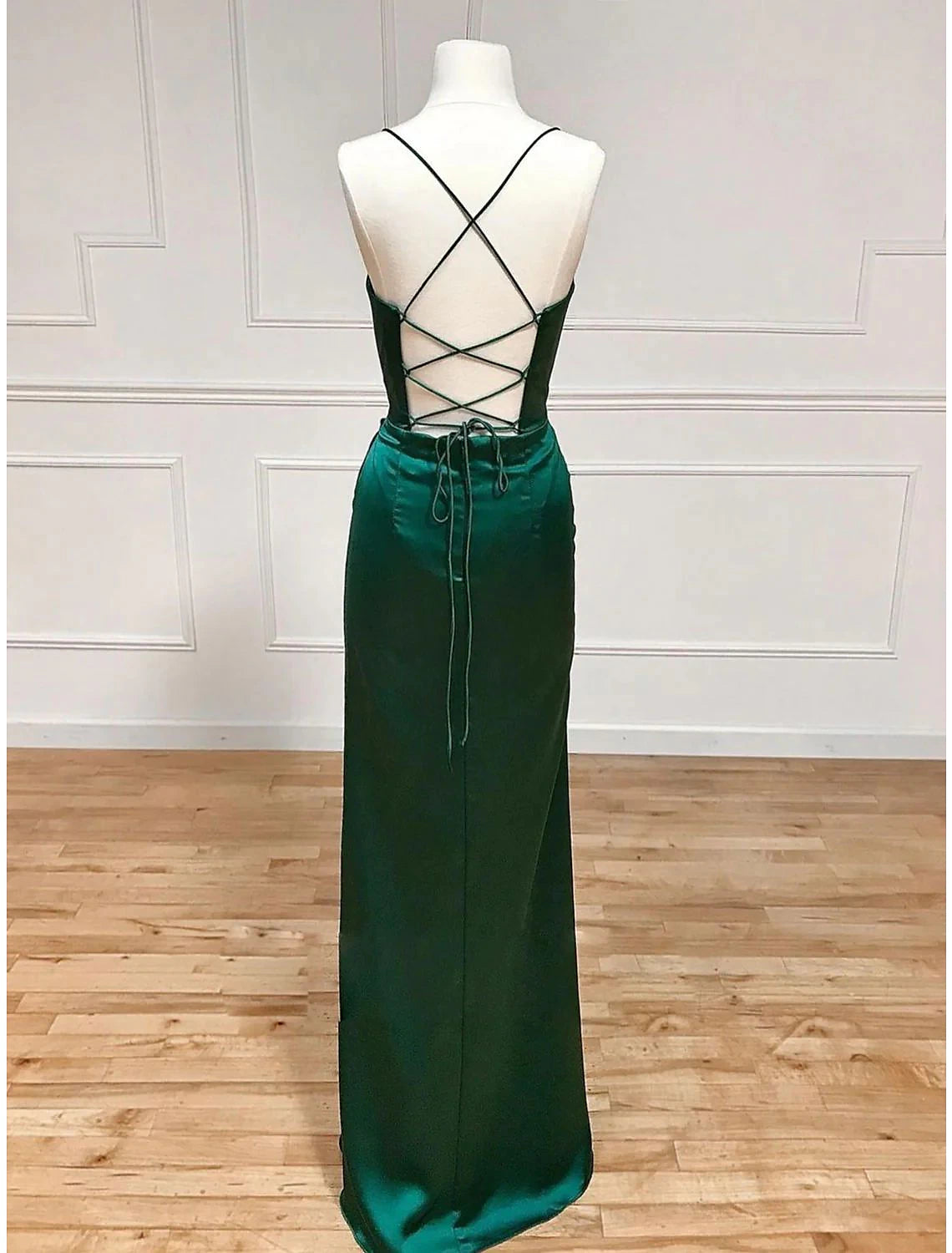 Wholesale Sheath / Column Evening Gown Empire Dress Formal Wedding Party Floor Length Sleeveless Spaghetti Strap Satin Backless with Pleats